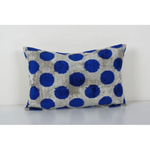 Blue Silk Ikat Velvet Pillow Cover, Handloom Polka Dot Ikat | Pillows by Vintage Pillows Store