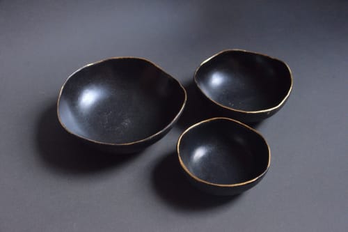 BLACK and GOLD bowl, handmade, natural minimal nordic rustic | Dinnerware by Laima Ceramics