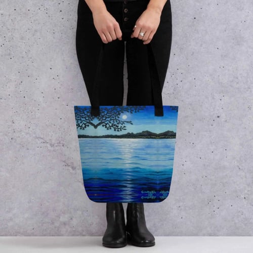 Tote Bag - Nocturned - Tonalism Moonlit Night Scene | Work by Eman's Gallery