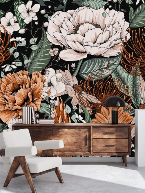 Black Wallpaper with Flowers | Wall Treatments by uniQstiQ