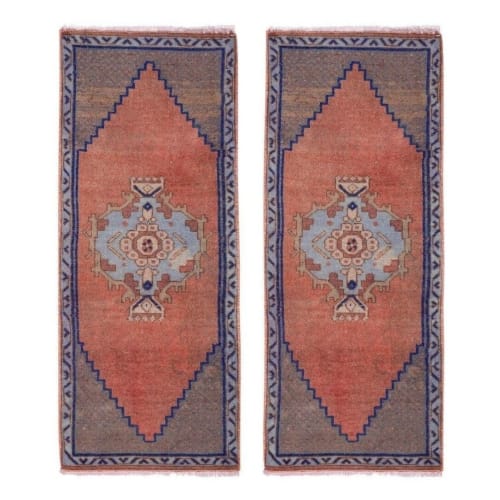 Distressed Small Turkish Rug - Set of Two Kitchen Carpet | Rugs by Vintage Pillows Store