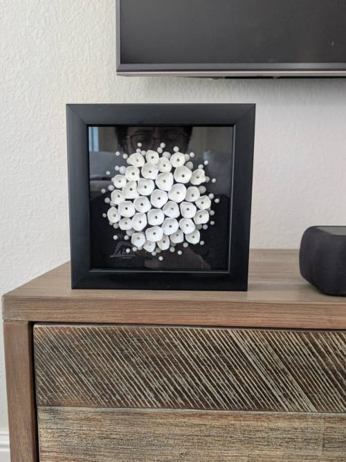 Framed black and white floral bookshelf decor, ivory | Wall Sculpture in Wall Hangings by Art By Natasha Kanevski