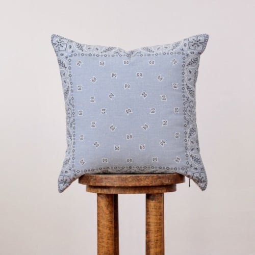 Light Blue Vintage Bandana Decorative Pillow 18x18 | Pillows by Vantage Design
