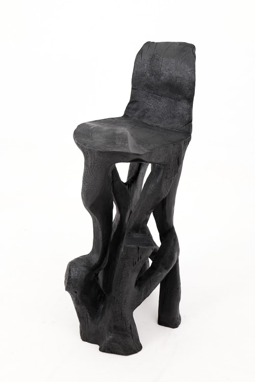 Makha, Solid Wood Sculptural Bar Chair, Original Contemporary Design, Logniture | Bar Stool in Chairs by Logniture