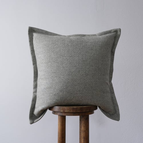 Light Green Grey Cross Hatch Wool with Flange Pillow 22x22 | Pillows by Vantage Design