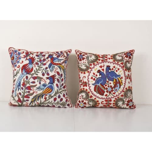 Set of Two Suzani Animal Pillow Case Fashioned from a Mid-20 | Cushion in Pillows by Vintage Pillows Store