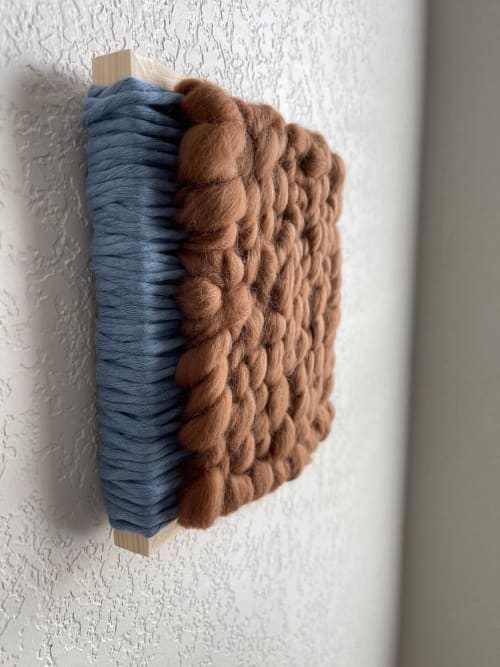 Woven Tile- Fluff-Sand and Blue | Wall Sculpture in Wall Hangings by Mpwovenn Fiber Art by Mindy Pantuso