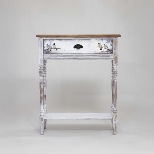 Hand-Painted Solid Wood Bird Console Table – Whitewashed Entryway Console, One-of-a-Kind Functional Art | Tables by Alevtina G
