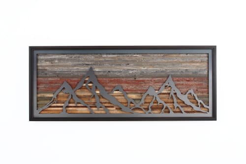 Sunset Mountainscape: metal & wood wall art | Wall Sculpture in Wall Hangings by Craig Forget