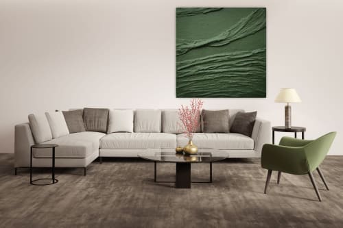 Dark green 3d wall art minimalist textured canvas art | Mixed Media in Paintings by Berez Art