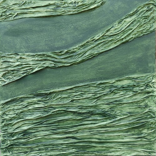 Green wabi sabi 3d fabric canvas, minimalist 3d textured | Mixed Media in Paintings by Berez Art