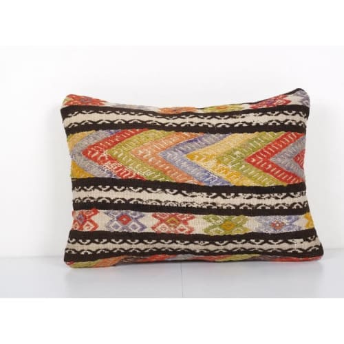 Turkish Colorful Bed Pillow Cover, Anatolian Zig Zag Kilim C | Pillows by Vintage Pillows Store