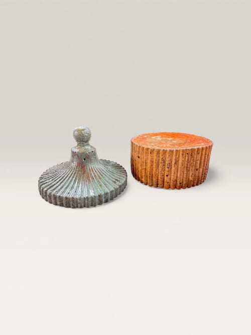Frosted Ember – Blue & Copper Concrete Jar with Lid | Vessels & Containers by RAW & UNIQ