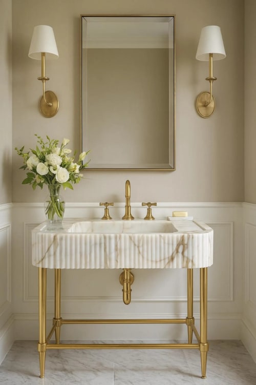 Custom Calacatta Gold Marble Sink with Brass Legs | Water Fixtures by Vero Marble