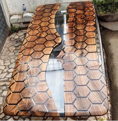 Luxury Custom Order Clear Epoxy Resin Hexagon Honeycomb | Dining Table in Tables by LuxuryEpoxyFurniture