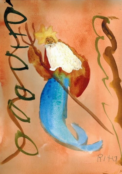 King Triton - Original Watercolor | Paintings by Rita Winkler - "My Art, My Shop" (original watercolors by artist with Down syndrome)