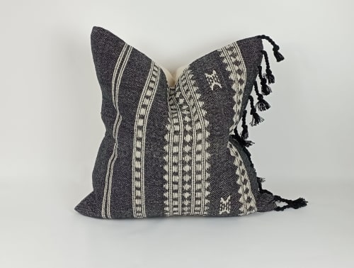 Bhujodi wool pillow, black wool woven pillow, black Bhujodi | Pillows by velvet + linen