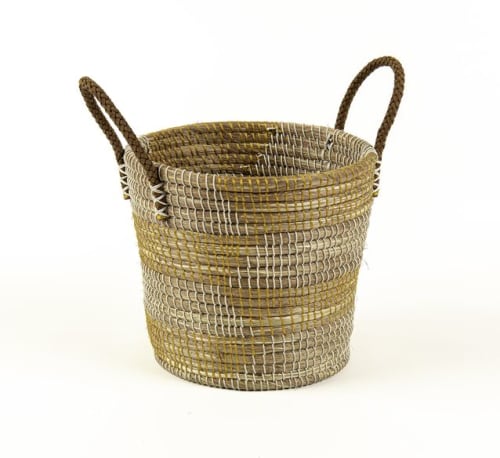 Natural Grass Handwoven Moonj Basket with Handles | Storage Basket in Storage by Amara