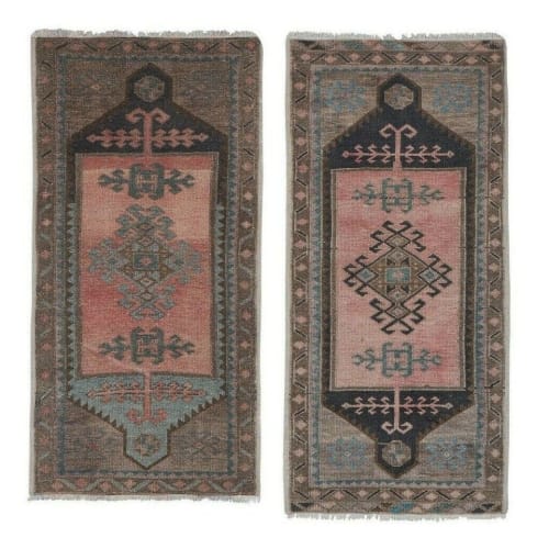 Pair of Turkish Rug, Small Handmade Distressed Oushak Rug | Rugs by Vintage Pillows Store