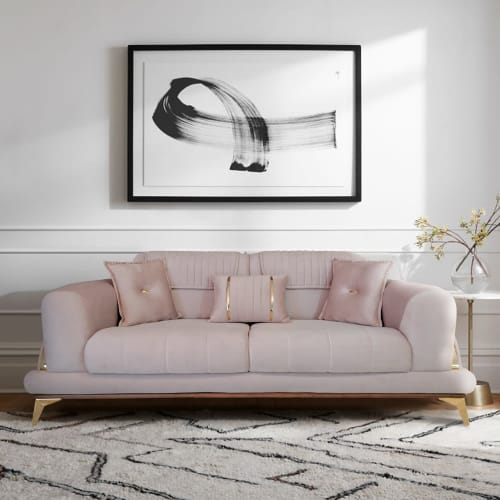 Un œillet, 87'' Round Arm Sofa, Light Rose Velvet Upholstery | Couches & Sofas by Art De Vie Furniture