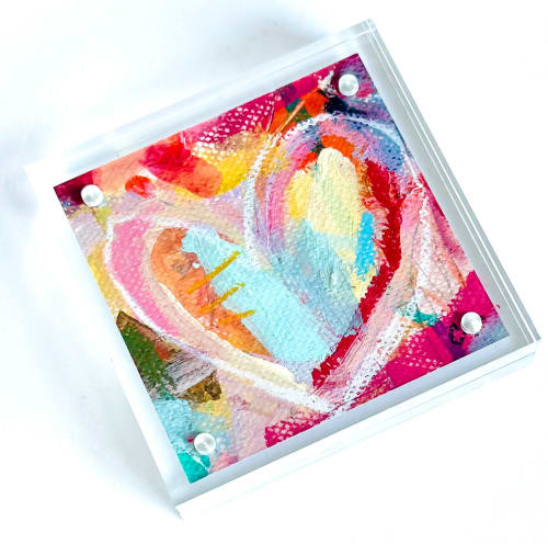 Acrylic Block Heart Painting: Loud Love (No. 9 of 10) | Mixed Media in Paintings by carrie song