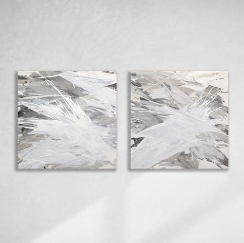 Grey Owl - Diptych | Oil And Acrylic Painting in Paintings by Teodora Guererra Fine Art