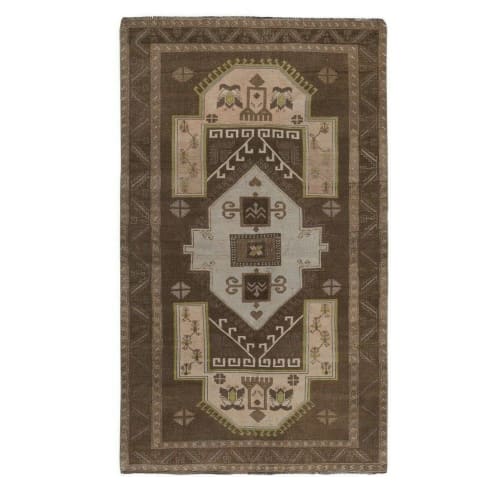 Vintage Brown Turkish Kars Rug with Mid-Century Modern Style | Rugs by Vintage Pillows Store