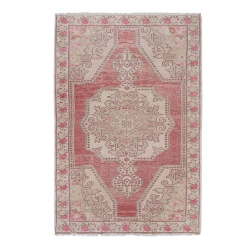 1950s Vintage Kurdish Geometric Medallion Wool Hand-Knotted | Rugs by Vintage Pillows Store
