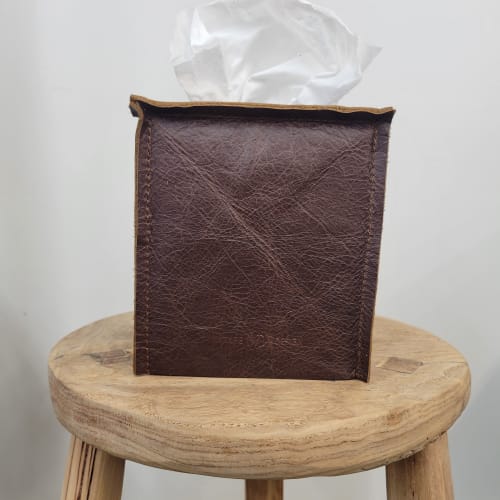 Pebble Brown Leather Single Tissue Box Cover | Storage by Vantage Design