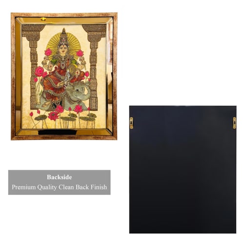 Goddess Gaj Lakshmi Handmade Embroidered Bejeweled Wall Art | Embroidery in Wall Hangings by MagicSimSim