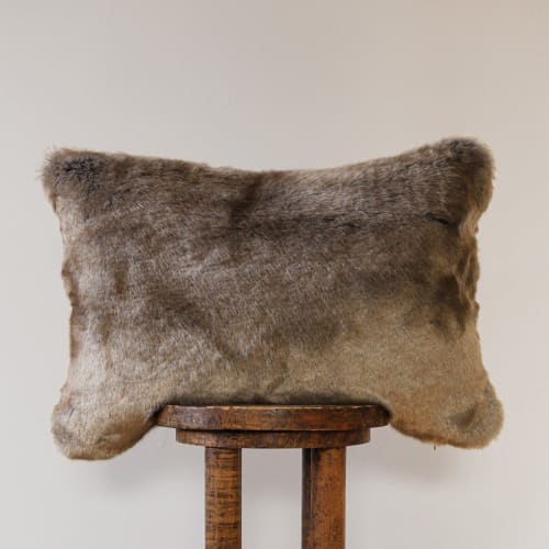 Brown Faux Fur with Grey Undertone Lumbar Pillow 16x24 | Pillows by Vantage Design