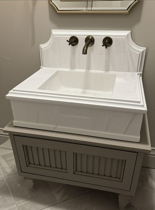 Modern-Minimalist Carrara Marble Sink with Backsplash: Timeless Elegance and Radiance for Your Bathroom | Water Fixtures by AYMARBLEDESIGN LLC