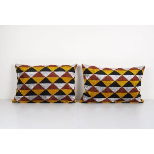 Ikat Yellow Pillow Cover - Set of Two Silk Pastel Velvet Lum | Pillows by Vintage Pillows Store