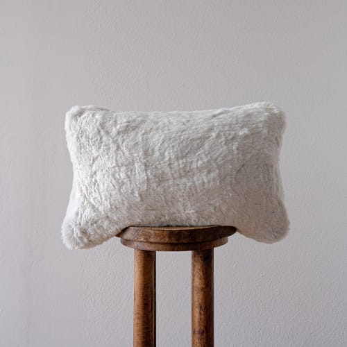 White Faux Fur with Greige Undertone Lumbar Pillow 14x22 | Pillows by Vantage Design