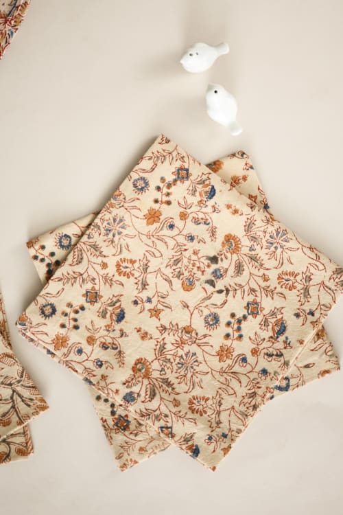 Wildflower Vines Kalamkari Napkins, Set of 4 | Linens & Bedding by Ninéh