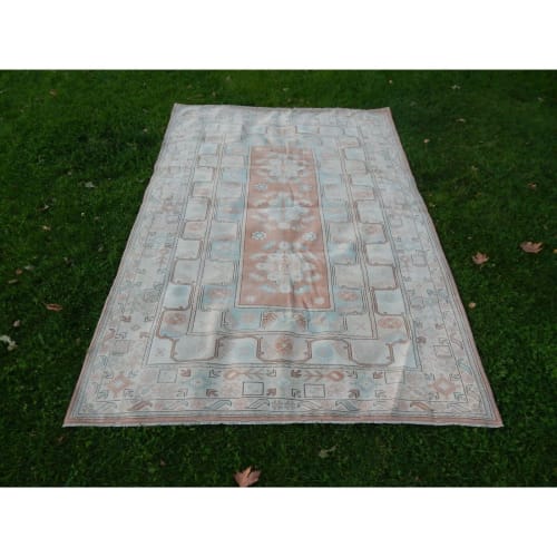 Neutral Soft Colors Large Wool Rug, Oriental Turkey Oushak | Rugs by Vintage Pillows Store