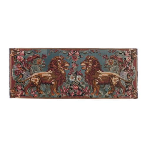 1970s Vintage Double Lion Motif Kilim Rug 6'9'' X 16'11'' | Rugs by Vintage Pillows Store