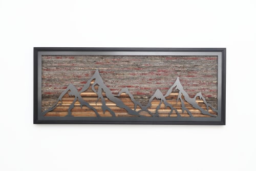 Fiery Sunset Mountainscape: metal & wood artwork | Wall Sculpture in Wall Hangings by Craig Forget