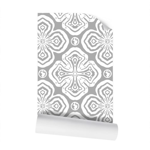 Larkspur Petals White on Grey - Medium Wallpaper Print | Wall Treatments by Sean Martorana