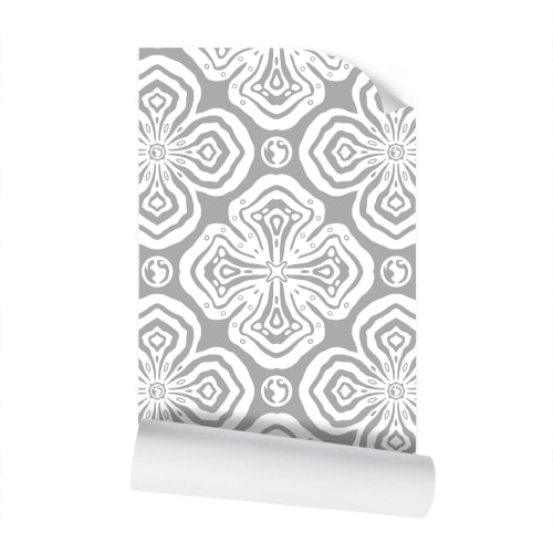 Larkspur Petals White on Grey - Medium Wallpaper Print | Wall Treatments by Sean Martorana