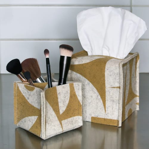 Tissue Box Cover GeoJazz Ochre on Raw White | Decorative Objects by Lorraine Tuson