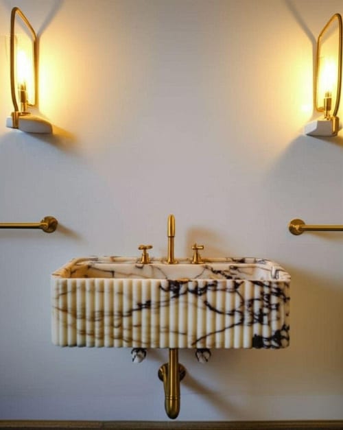 Modern Design Fluted Calacatta Viola Marble Sink | Water Fixtures by AYMARBLEDESIGN LLC