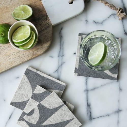 Coasters Merino Wool Felt Geo Jazz Grey on Raw White