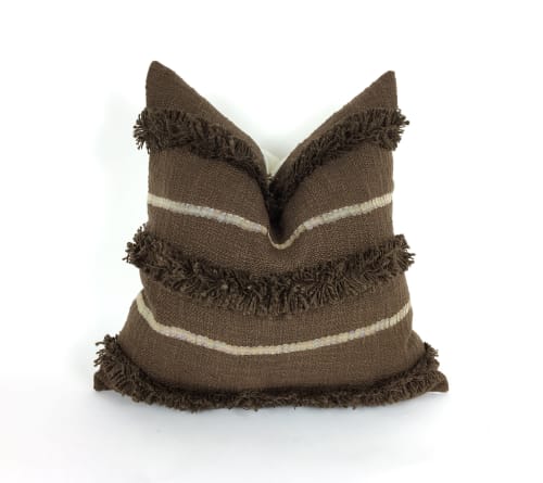 Brown fringe pillow // fringed cushion // chocolate brown | Pillows by velvet + linen
