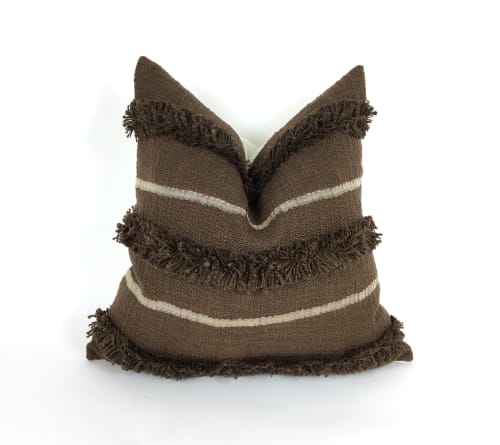 Brown fringe pillow // fringed cushion // chocolate brown
