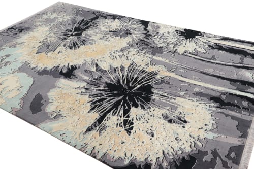 Rug & Kilim’s Contemporary Rug In Gray With Abstract Floral Pattern “Dandelion” | Rugs by Rug and Kilim