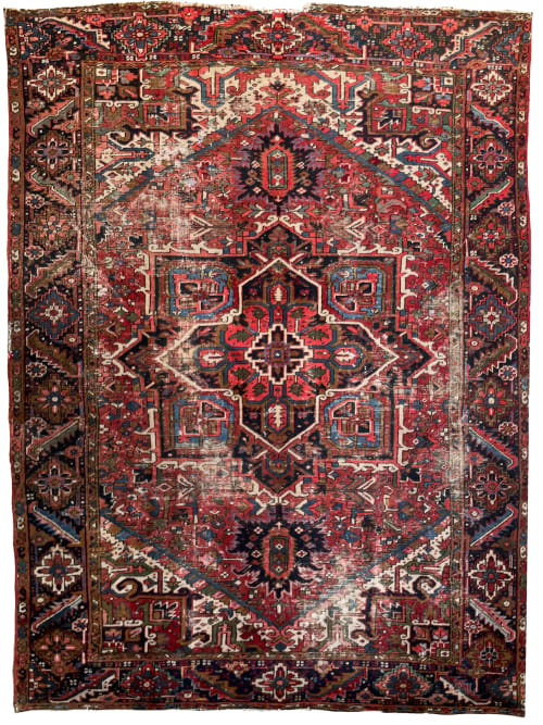 GORGEOUS & MOODY | Worn Vintage Rug w/ Army, Olive, & Sage | Area Rug in Rugs by The Loom House