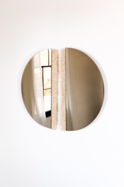 "Aria Raffia"-Bronze Circle Reflected Set | Mirror in Decorative Objects by Candice Luter Art & Interiors