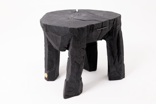 Sculptural Side Table, Rustic, Burnt Black Wood, Carved, Handmade | Tables by Logniture