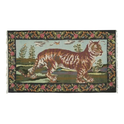 Vintage Tiger Kilim Rug - Animal Tapestry 6'8" X 9'4" | Rugs by Vintage Pillows Store